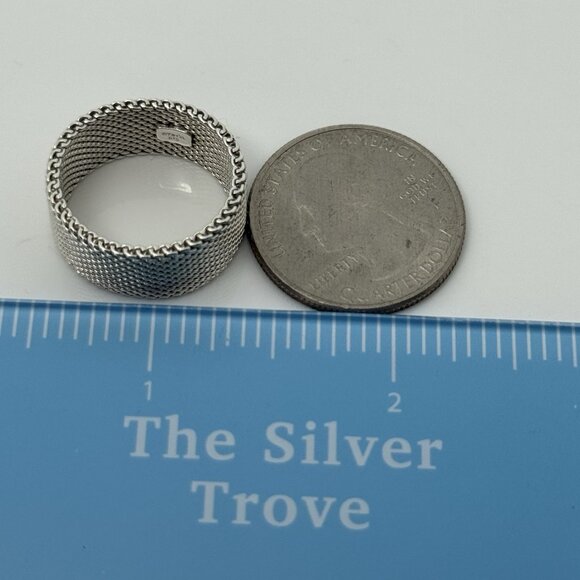 Size 6 Tiffany & Co Somerset Mesh Weave Firm Solid Ring in Sterling Silver - Picture 6 of 8